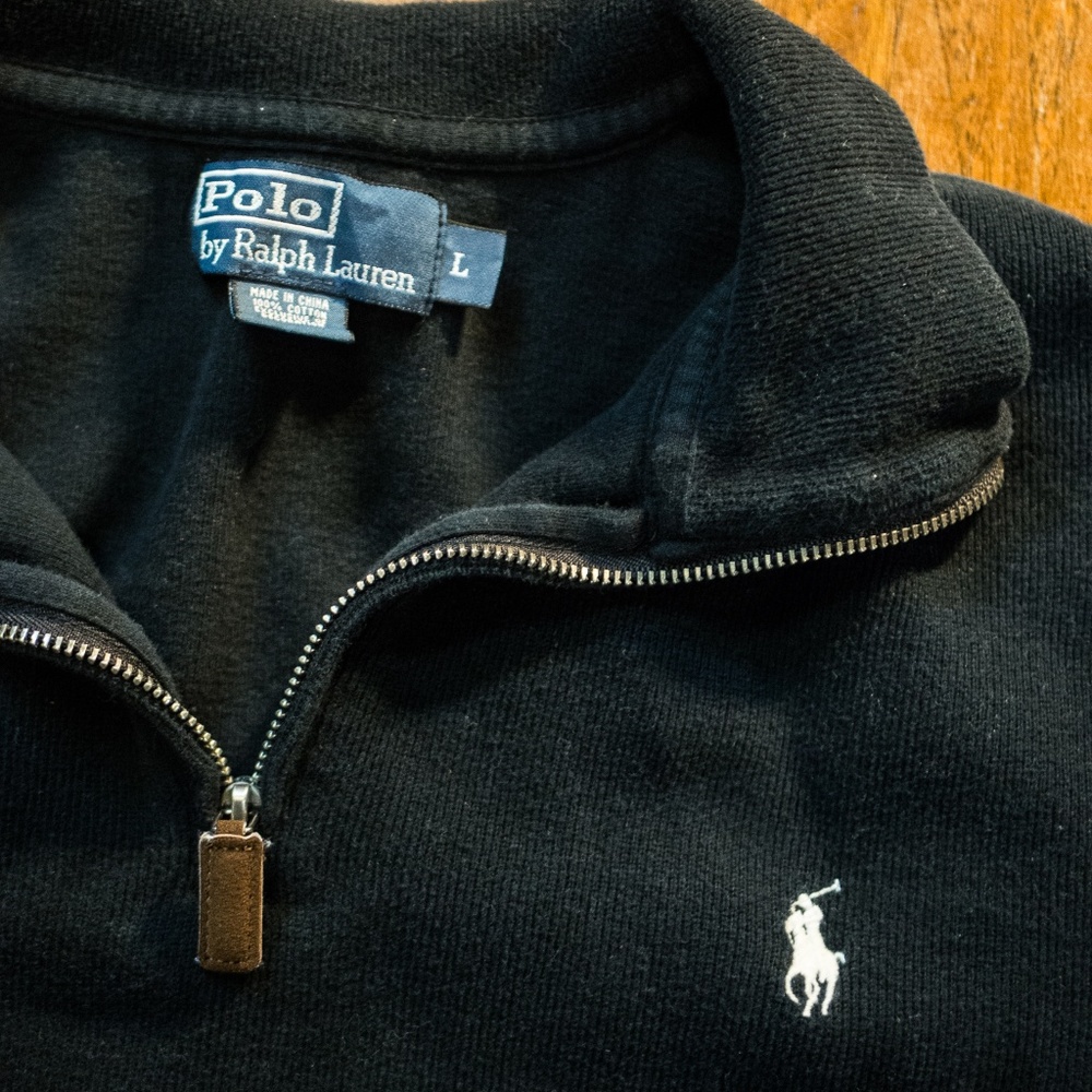 Polo QuarterZip Black Mens Large